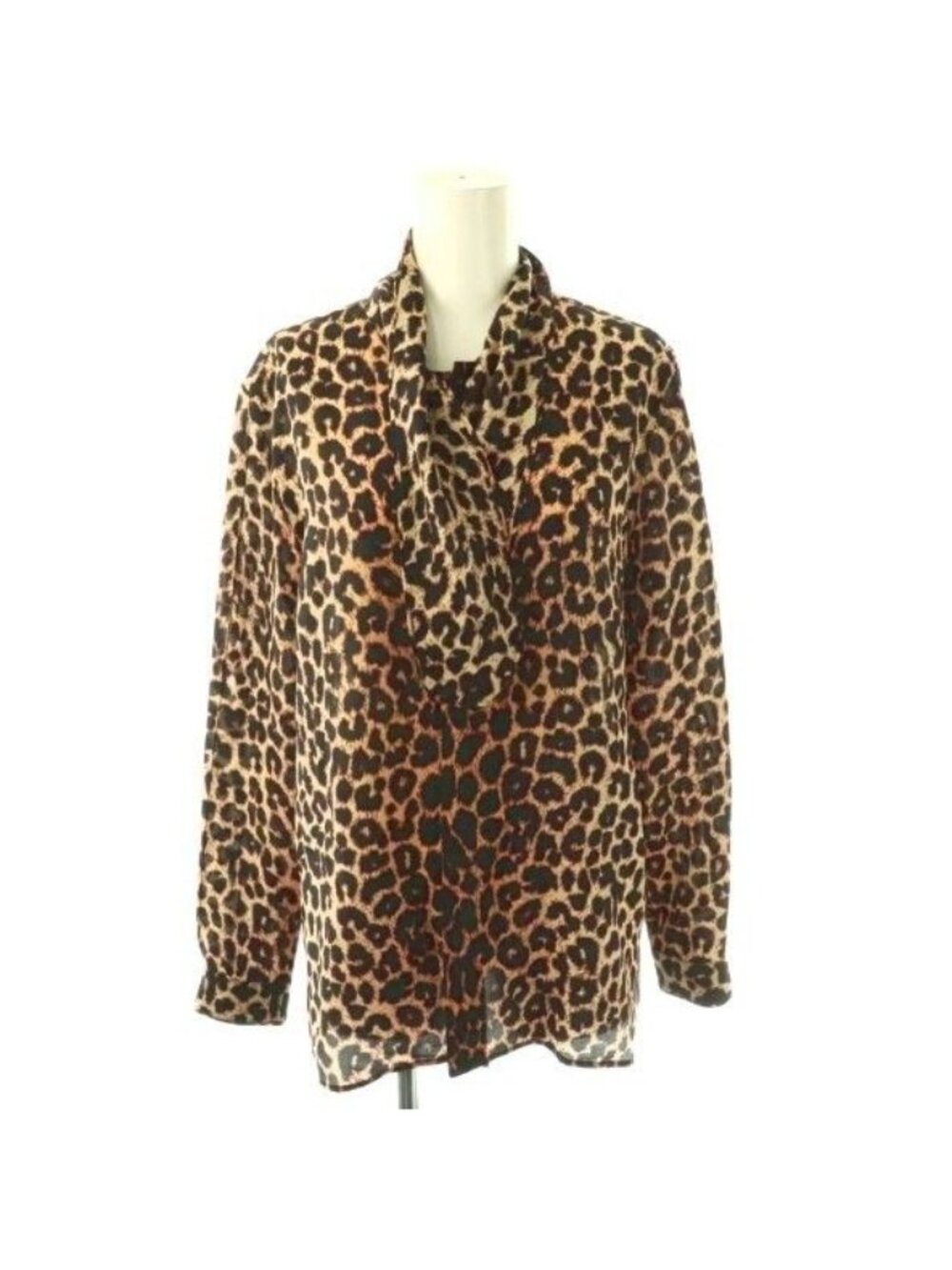 Saint Laurent Paris Silk Tie Design Leopard Bow Tie Shirt Blouse Long Sleeve